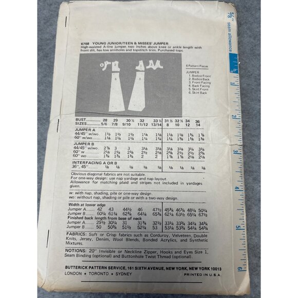 Vintage Butterick 6758 Sewing Pattern 1970s Jumper Size 11/12 - Picture 3 of 4